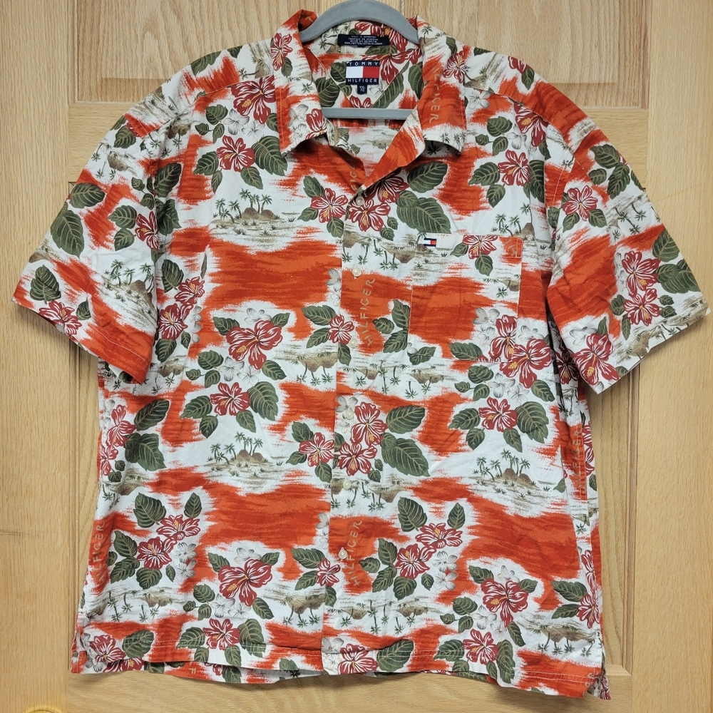 Tommy Hilfiger Mens Hawaiian Shirt Size XXL Short Sleeve Resort Island Vacation